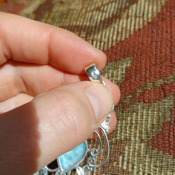 Lar y Mar stone with blue semiprecious stones likely topaz & 925… - Picture 4 of 7